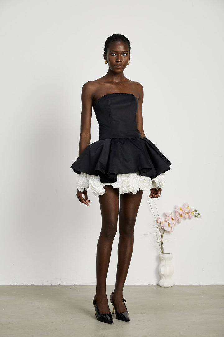 Levoire | Robe Mini Corset Sans Bretelles Petal Noire