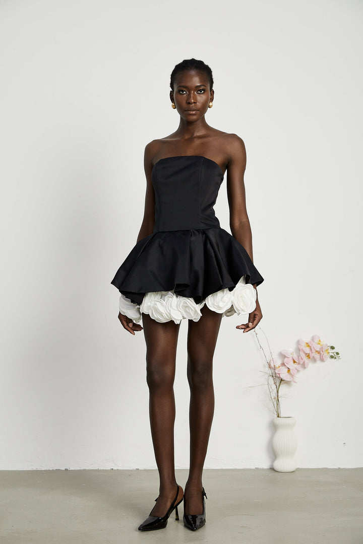 Levoire | Robe Mini Corset Sans Bretelles Petal Noire