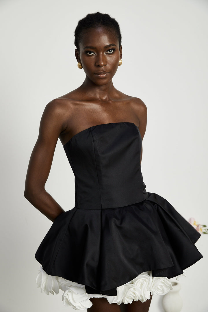 Levoire | Robe Mini Corset Sans Bretelles Petal Noire