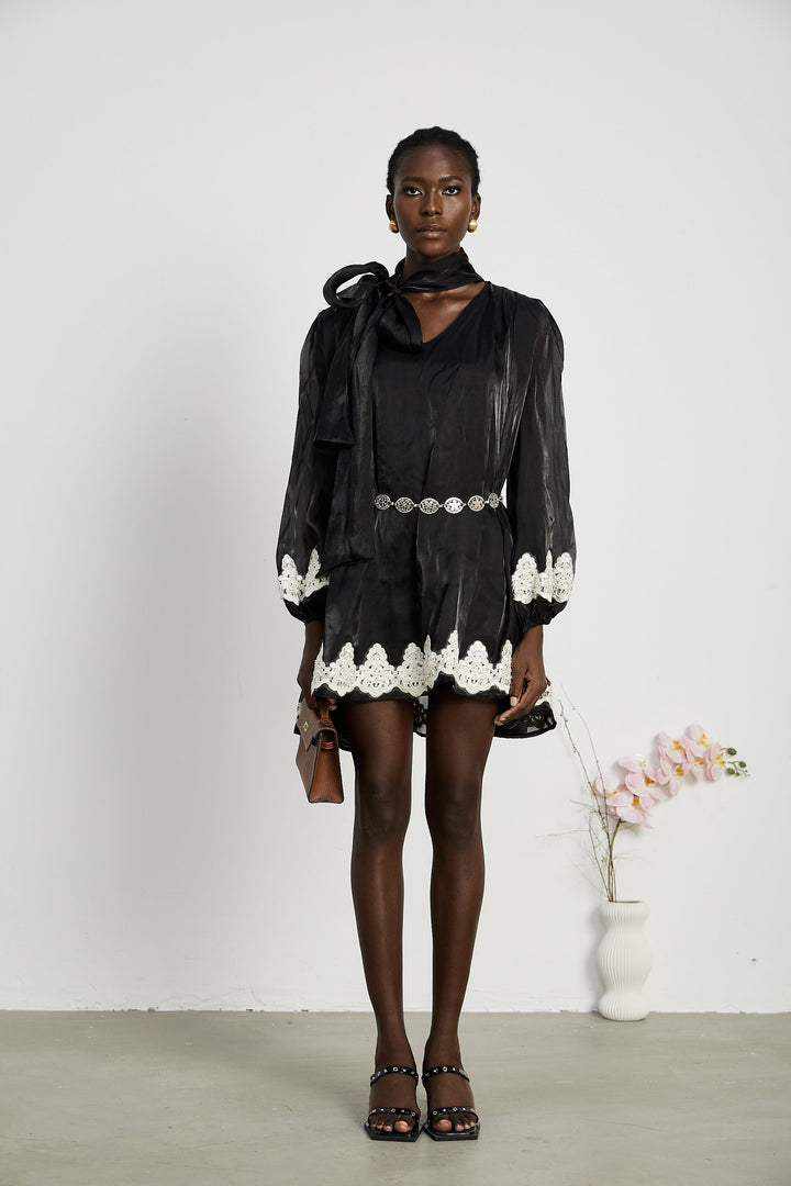 Levoire | Mini Robe Noire Décorée De Fausses Perles