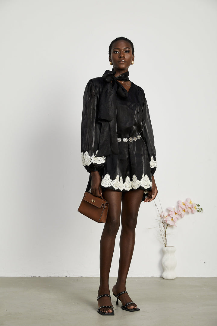 Levoire | Mini Robe Noire Décorée De Fausses Perles