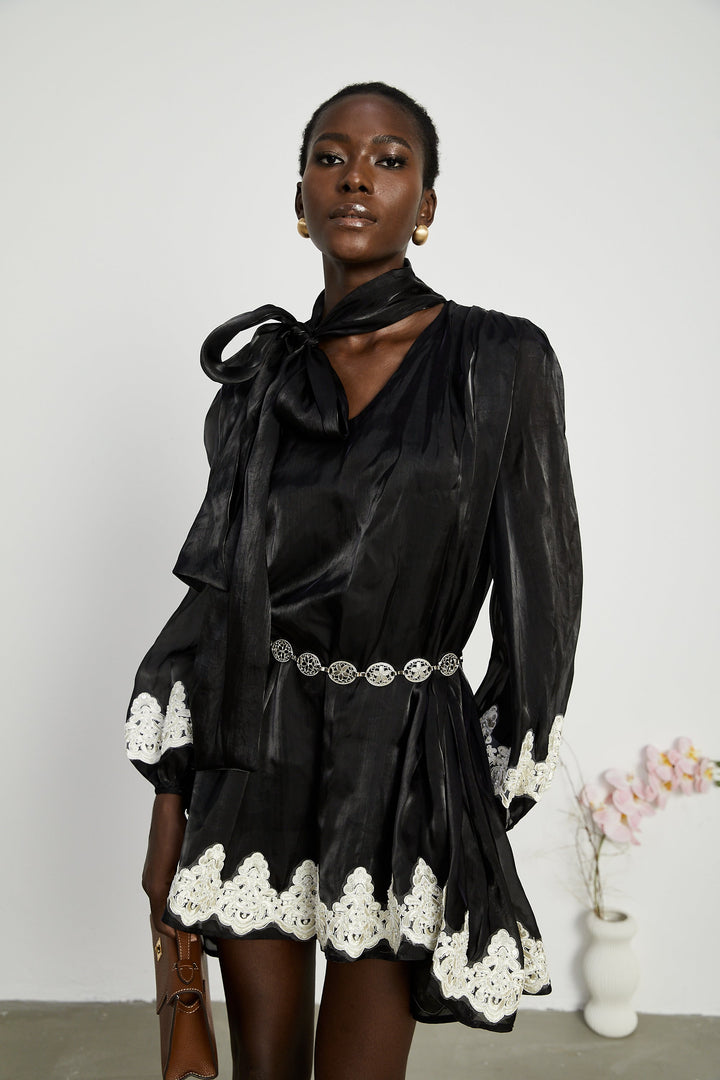 Levoire | Mini Robe Noire Décorée De Fausses Perles