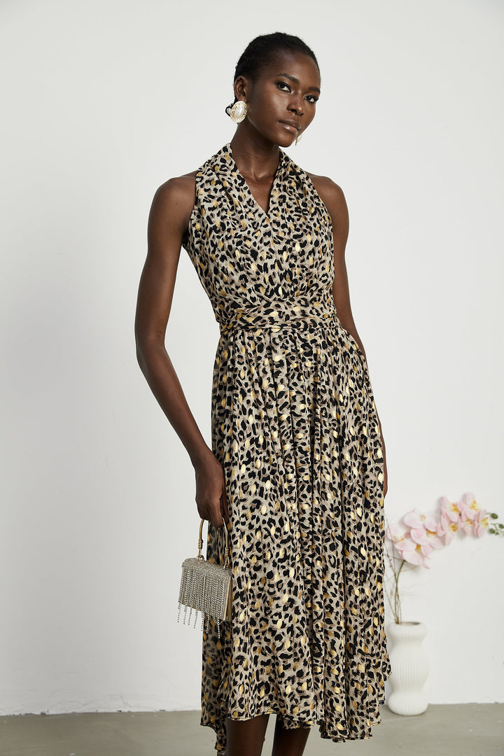 Levoire | V-Décolleté Imprimé Léopard Robe Midi