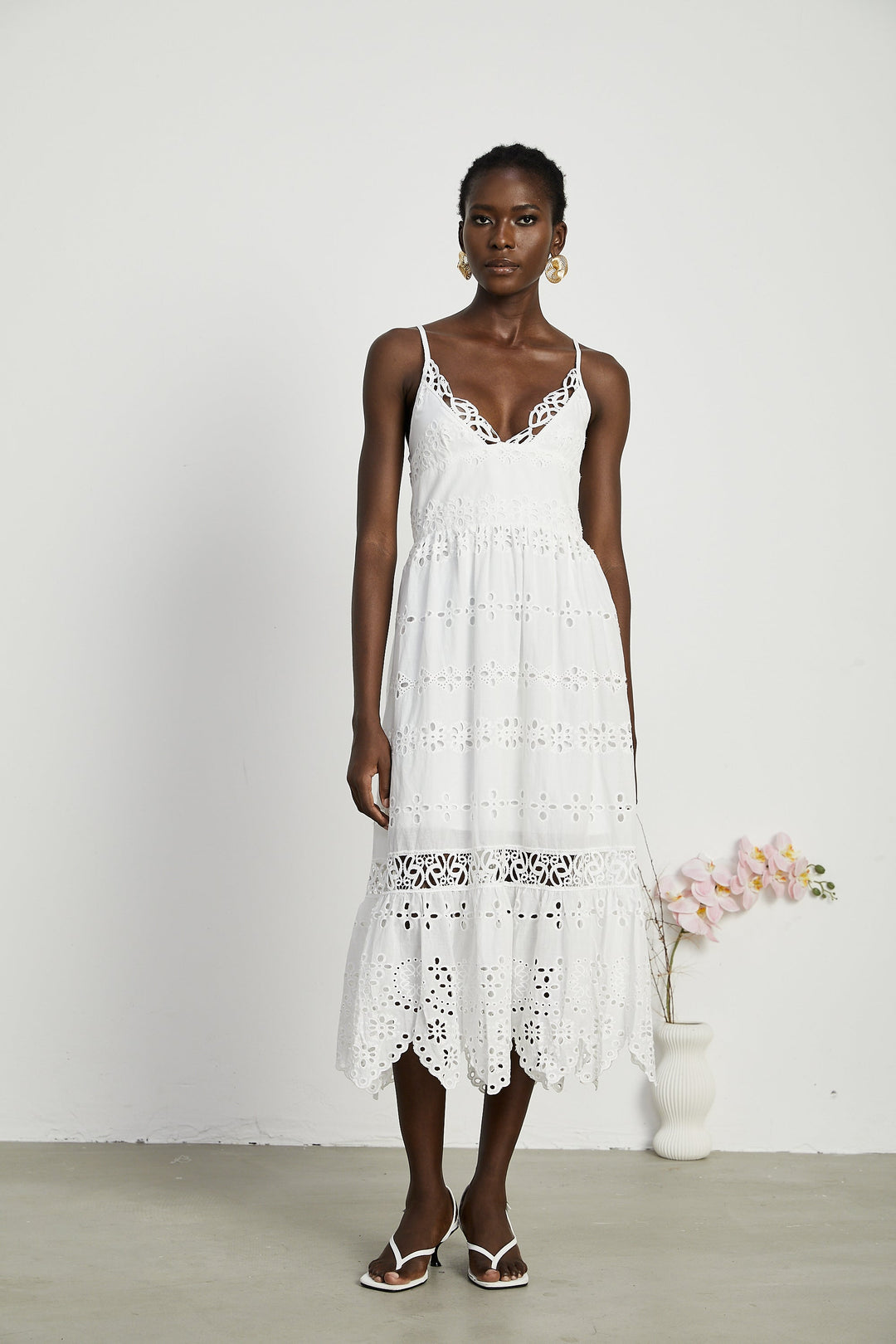 Levoire | V-Décolleté Robe Maxi Brodée