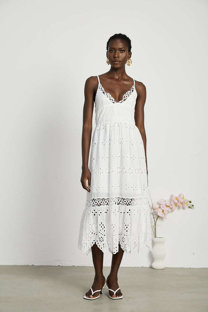 Levoire | V-Décolleté Robe Maxi Brodée