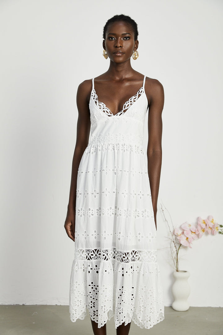 Levoire | V-Décolleté Robe Maxi Brodée