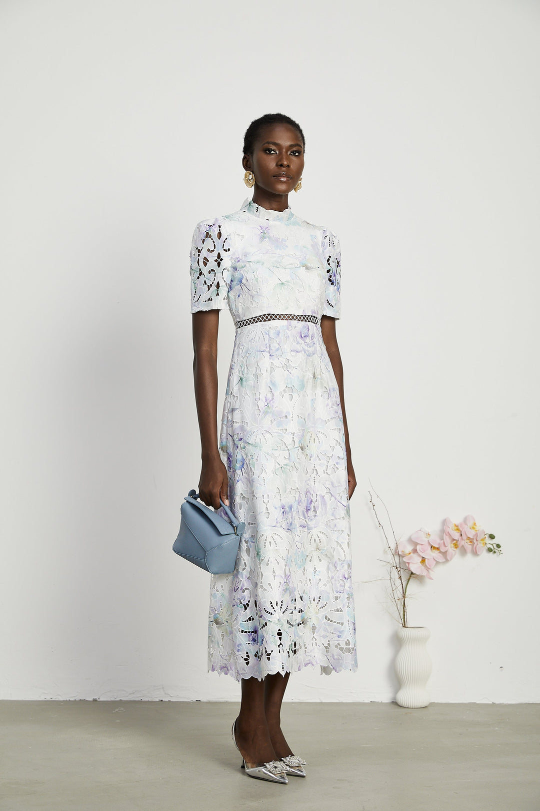 Levoire | Robe Midi À Encolure En Dentelle Imprimé Floral