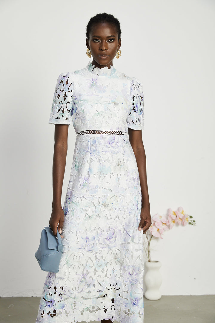 Levoire | Robe Midi À Encolure En Dentelle Imprimé Floral