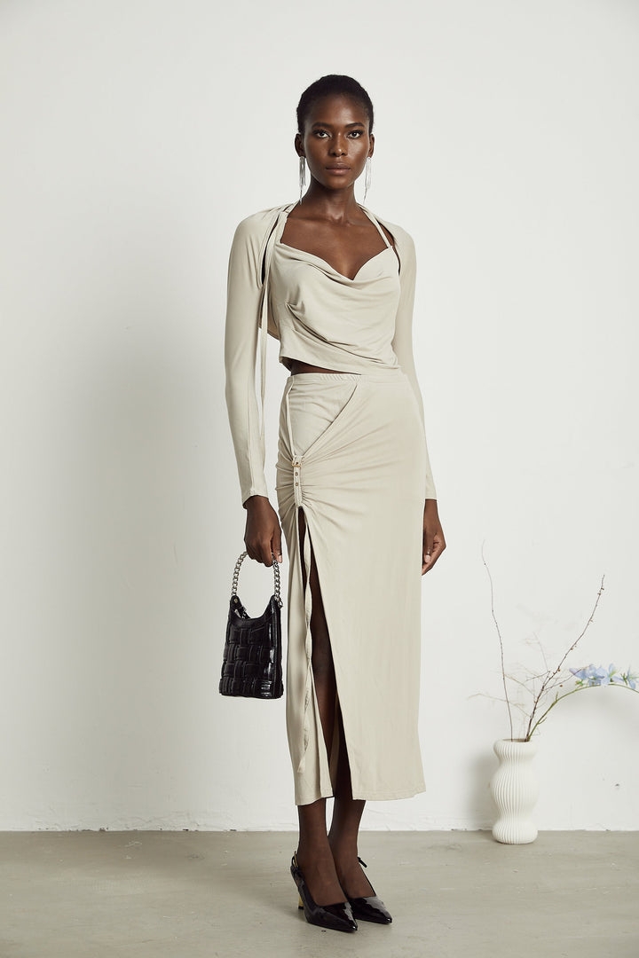 Levoire | Top En Jersey Khaki & Jupe Ensemble Assorti