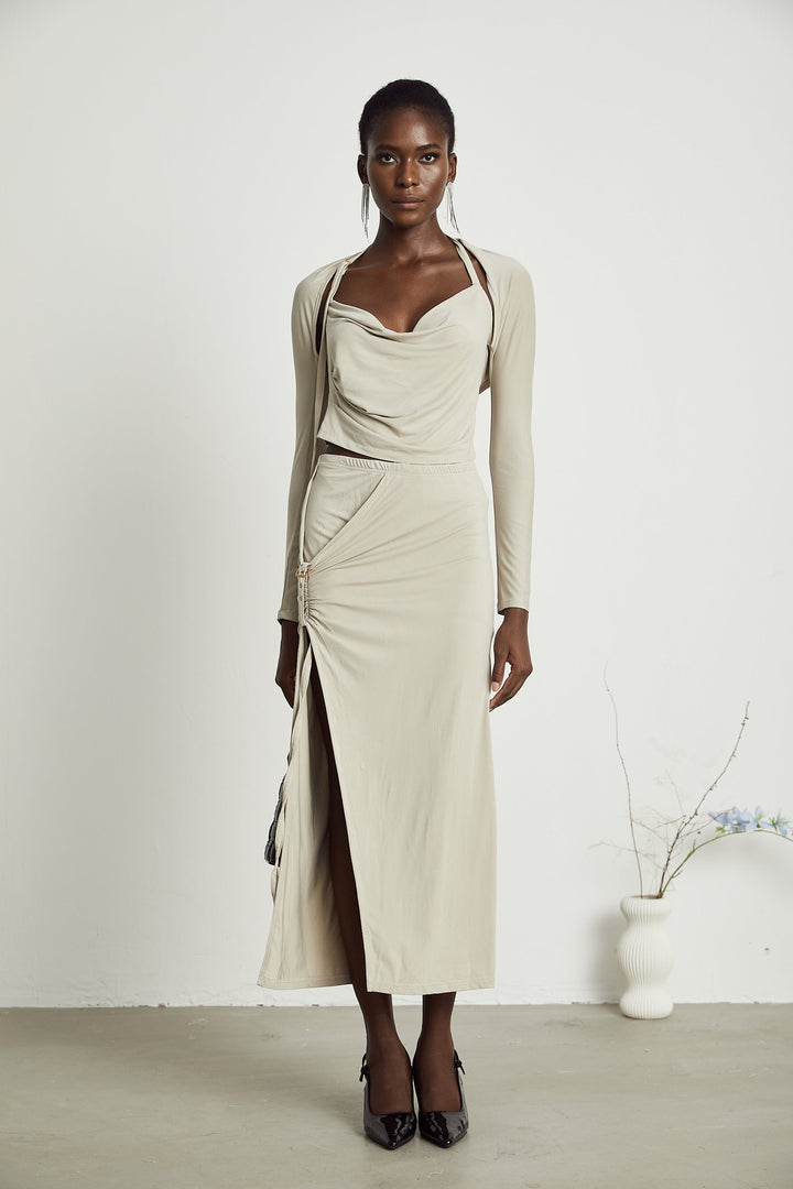 Levoire | Top En Jersey Khaki & Jupe Ensemble Assorti