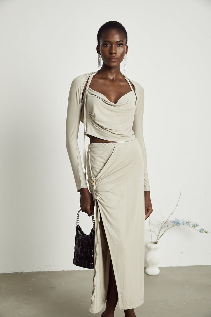Levoire | Top En Jersey Khaki & Jupe Ensemble Assorti