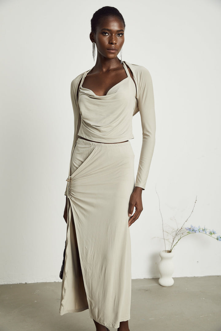 Levoire | Top En Jersey Khaki & Jupe Ensemble Assorti