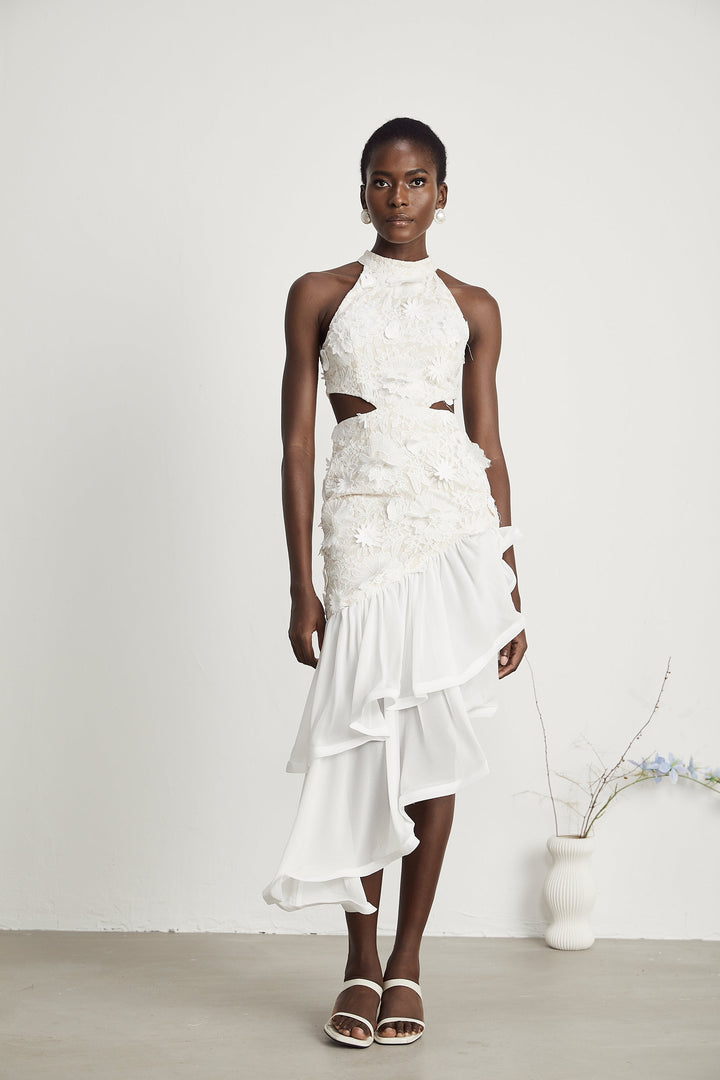 Levoire | Fausse Fleurs Robe Midi Asymétrique