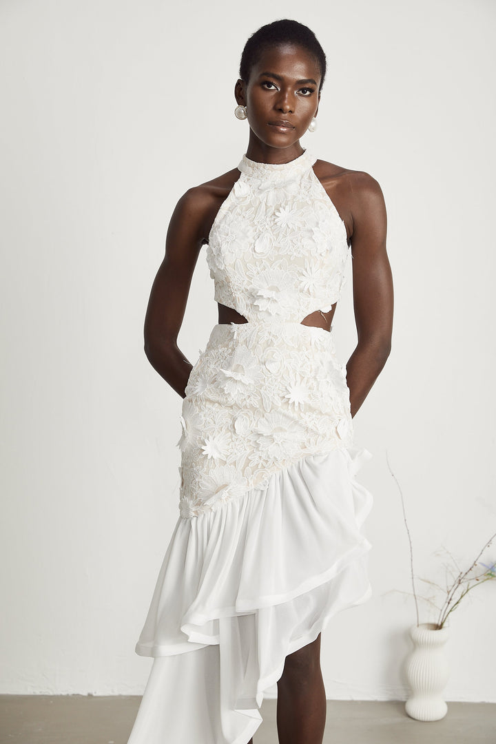 Levoire | Fausse Fleurs Robe Midi Asymétrique