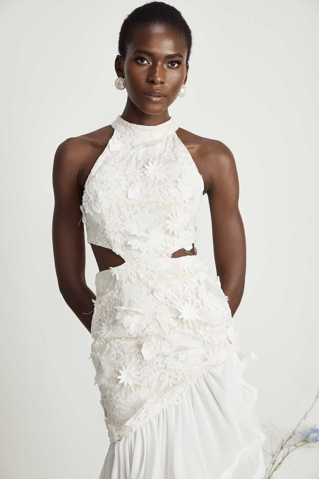 Levoire | Fausse Fleurs Robe Midi Asymétrique