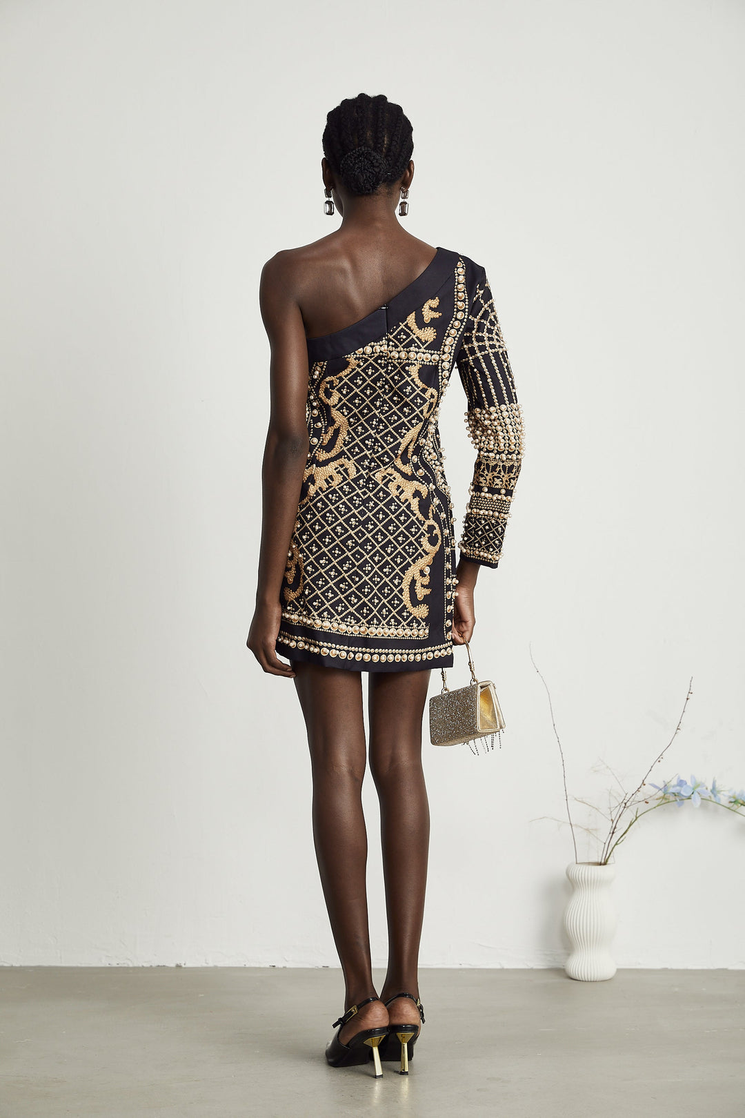 Levoire | Mono Épaule Faux Perle Mini Robe