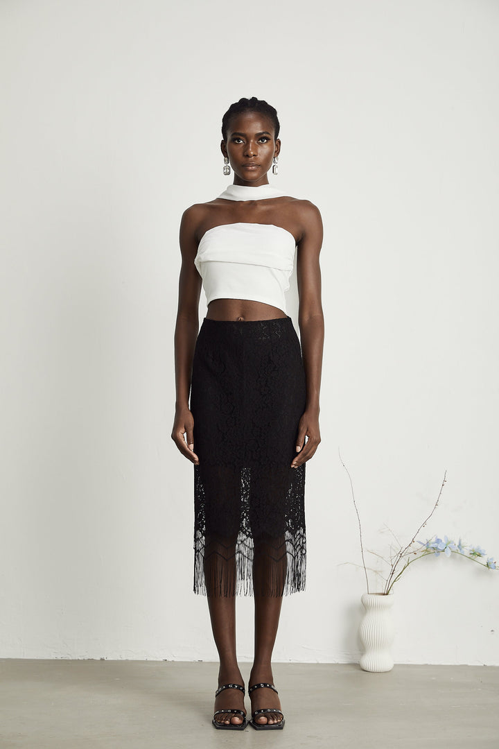 Levoire | Dentelle Brodée Franges Ourlet Jupe