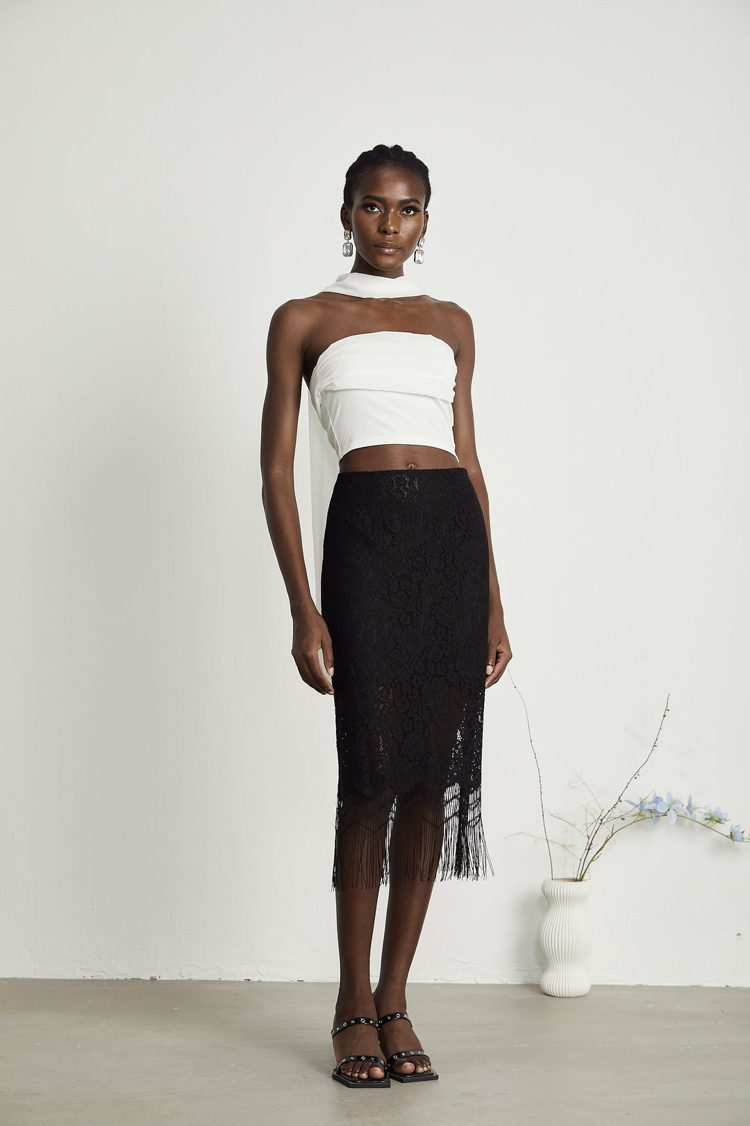 Levoire | Dentelle Brodée Franges Ourlet Jupe