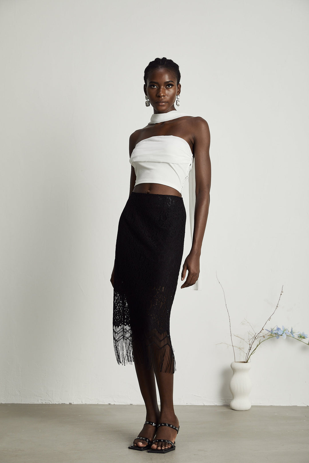 Levoire | Dentelle Brodée Franges Ourlet Jupe