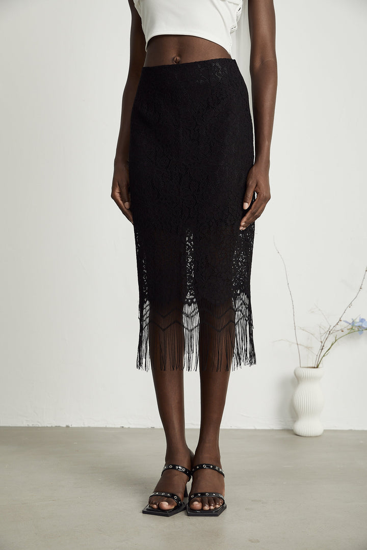 Levoire | Dentelle Brodée Franges Ourlet Jupe