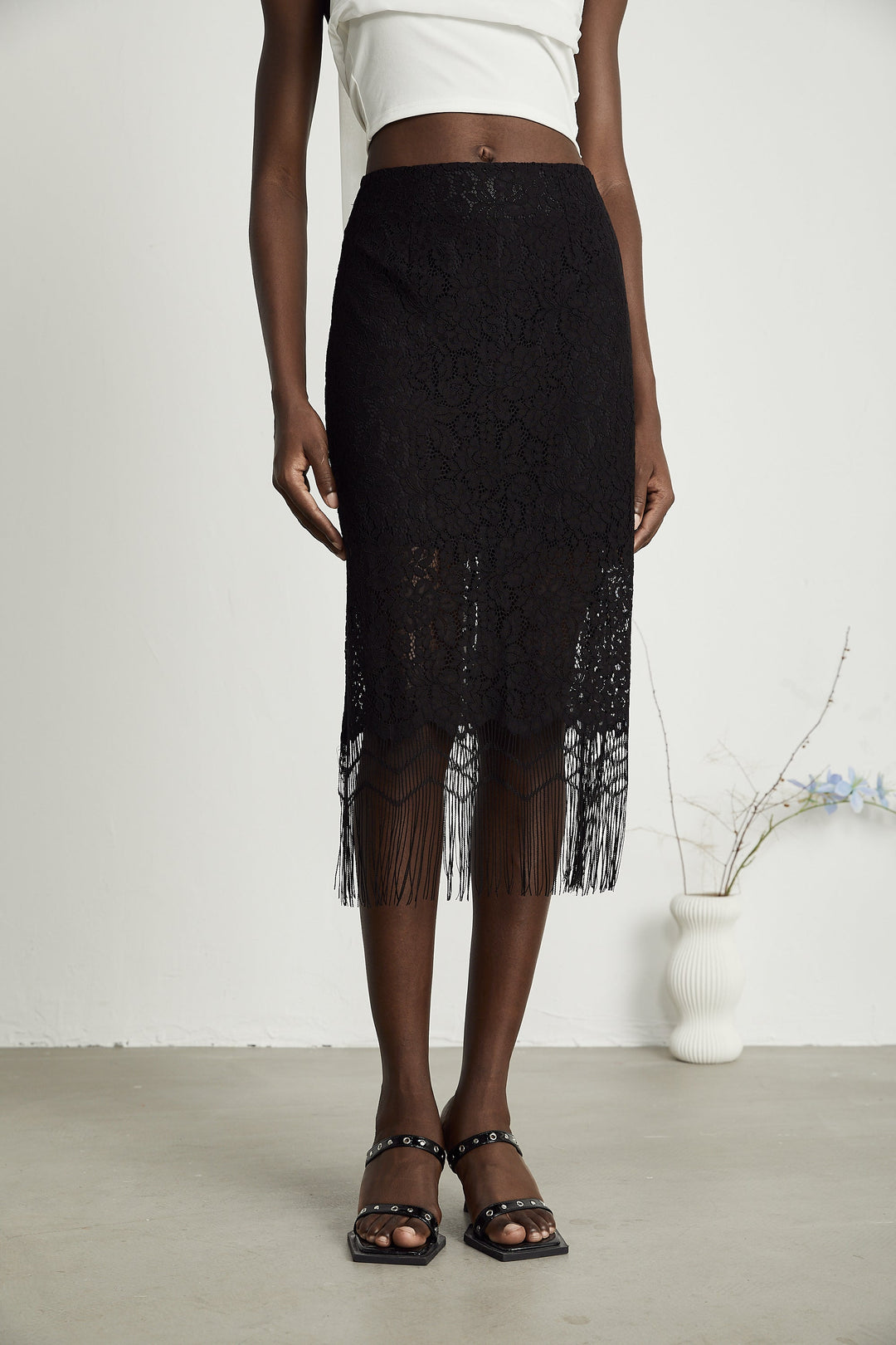 Levoire | Dentelle Brodée Franges Ourlet Jupe