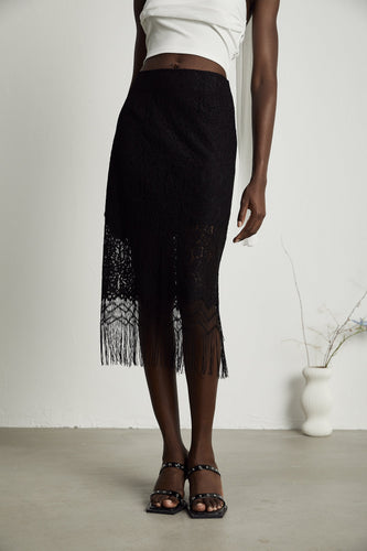 Levoire | Dentelle Brodée Franges Ourlet Jupe