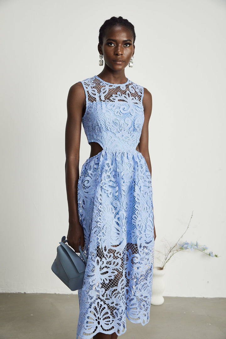 Levoire | Floral Brodé Semi Transparent Midi Robe