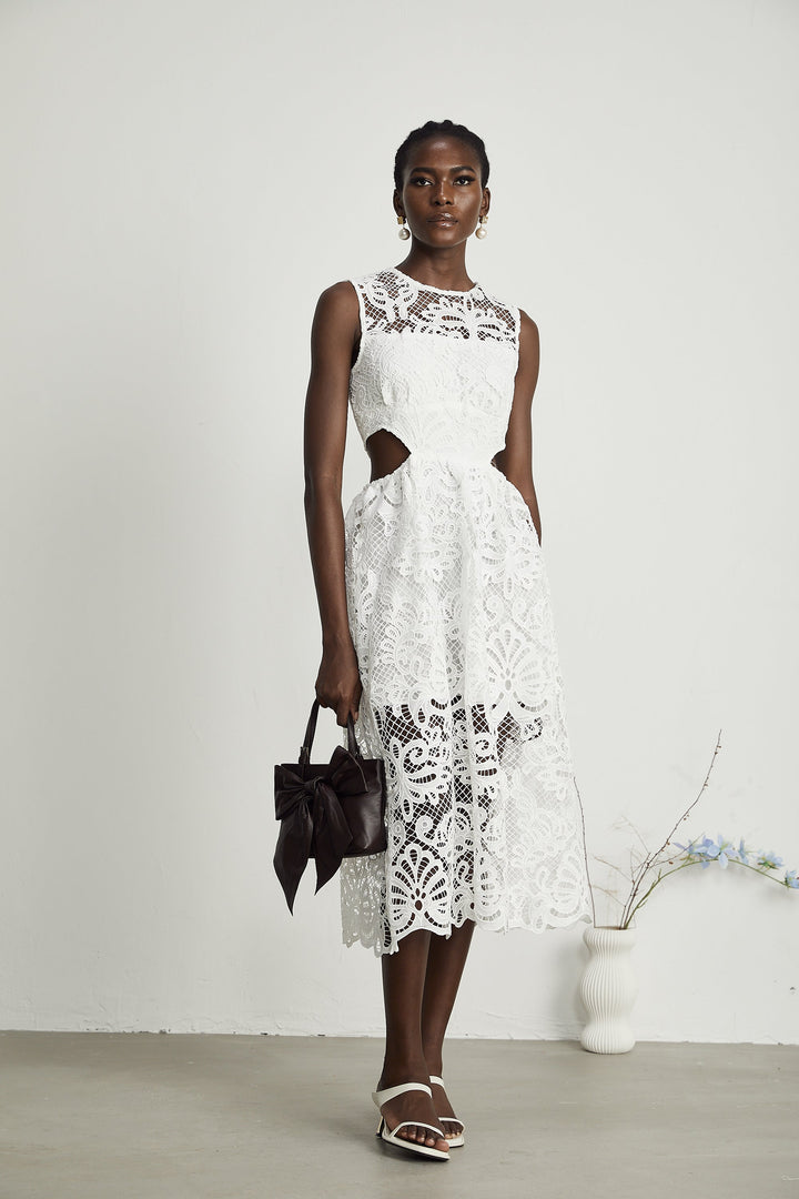 Levoire | Guipure Dentelle Robe Midi Sans Manches