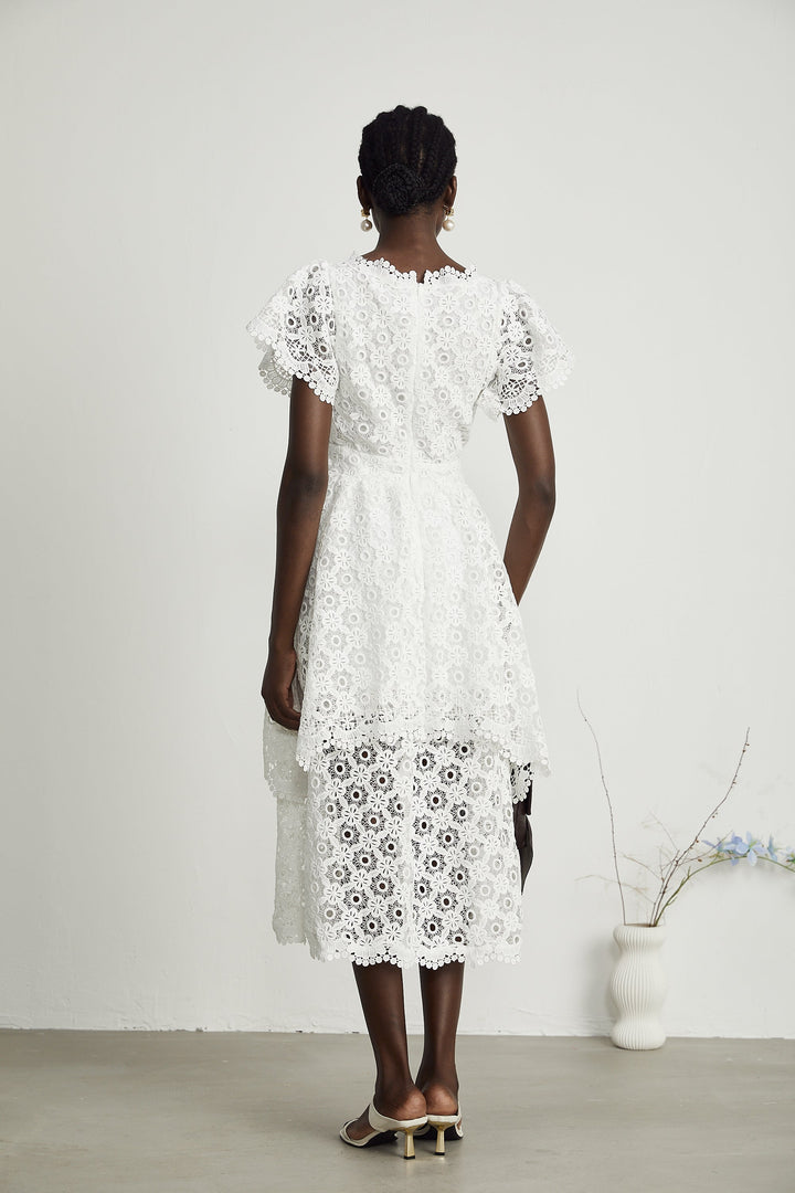 Levoire | Encolure En Dentelle Midi Robe À Couches