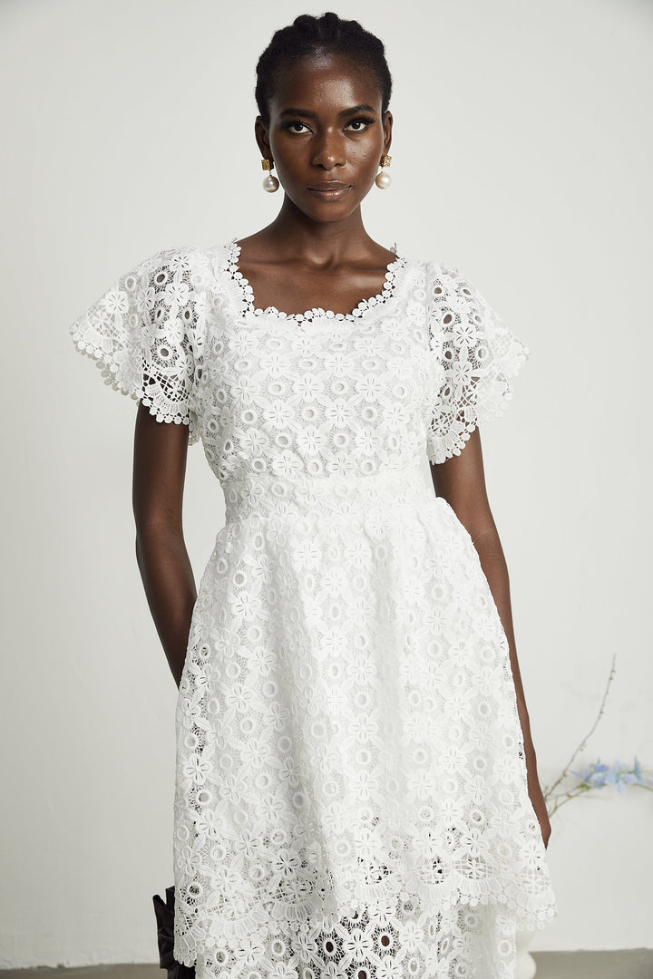 Levoire | Encolure En Dentelle Midi Robe À Couches