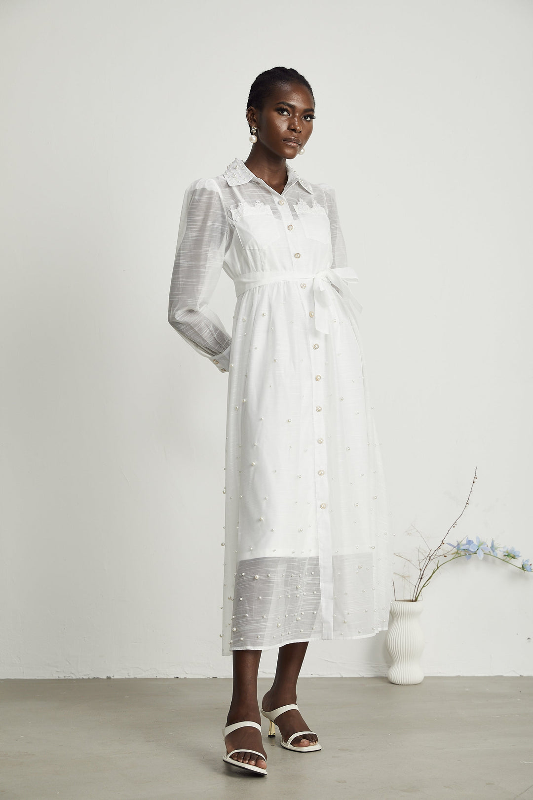 Levoire | Faux Perles Décorées Robe Midi