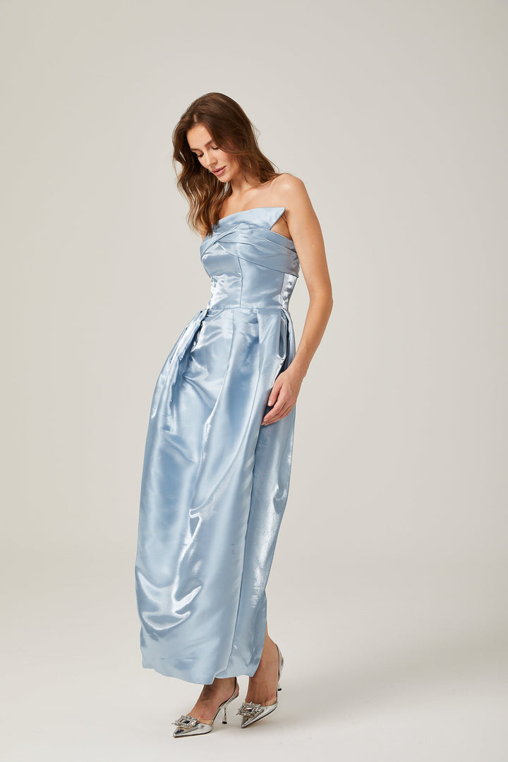 Levoire | Robe Maxi Asymétrique Bleue Off Shoulder