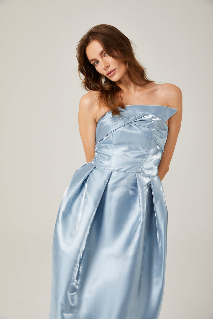 Levoire | Robe Maxi Asymétrique Bleue Off Shoulder
