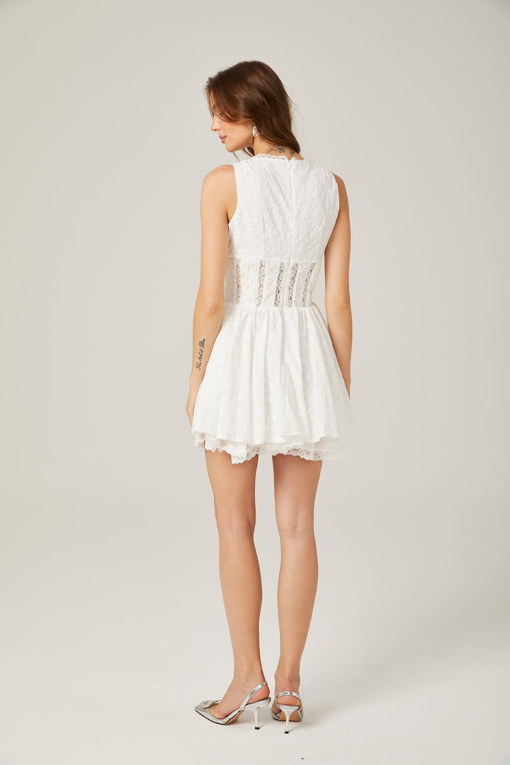Levoire | Robe Mini Brodée Fleur Blanche
