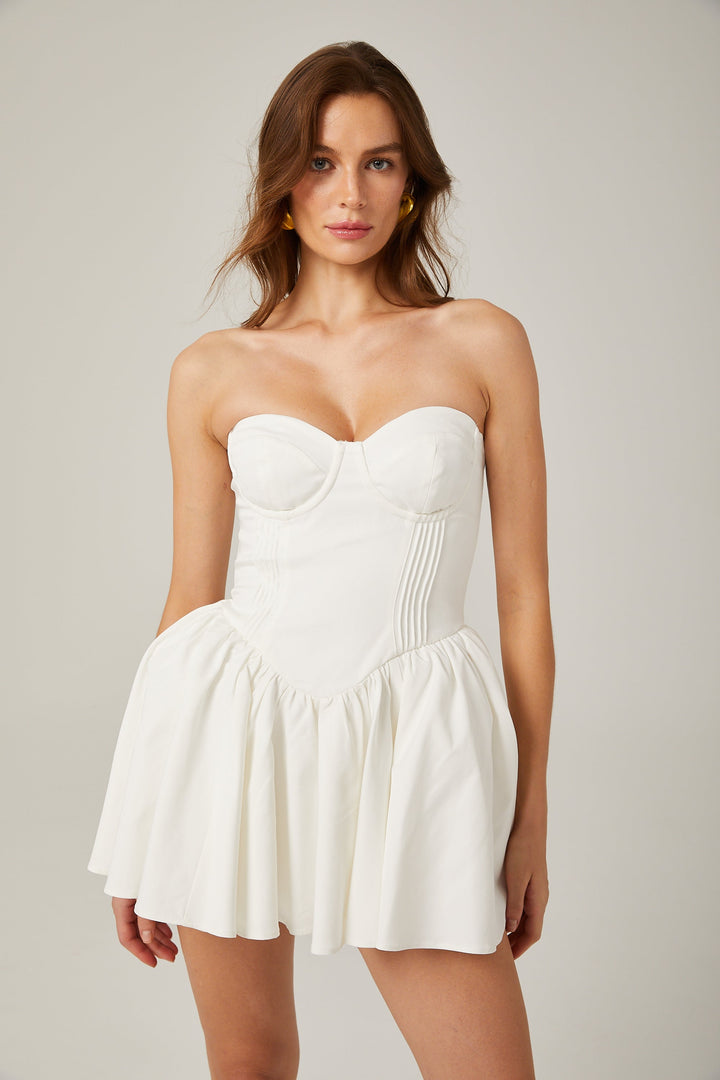 Levoire | Robe Mini Plissée Bustier Blanche