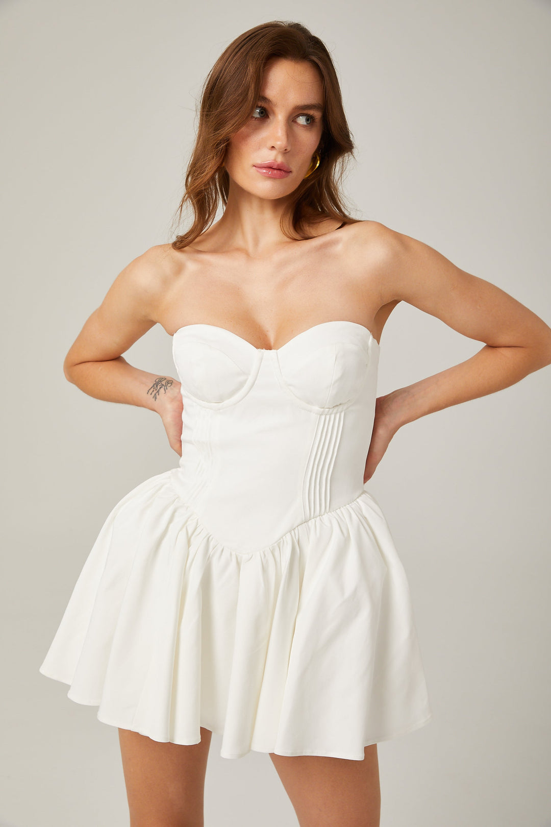 Levoire | Robe Mini Plissée Bustier Blanche