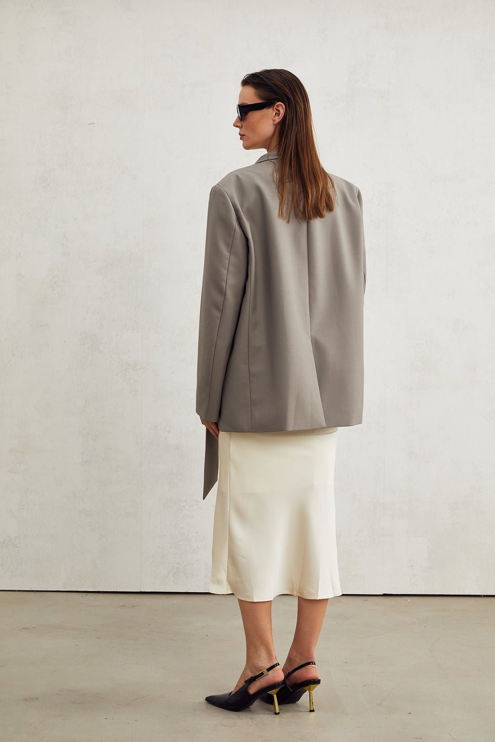 Levoire | Veste Bleue À Col Gris Sans Col À Décolleté En V