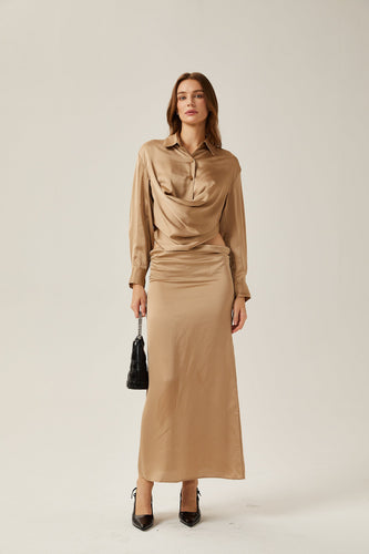 Levoire | Ensemble En Satin Doré Blouse & Jupe