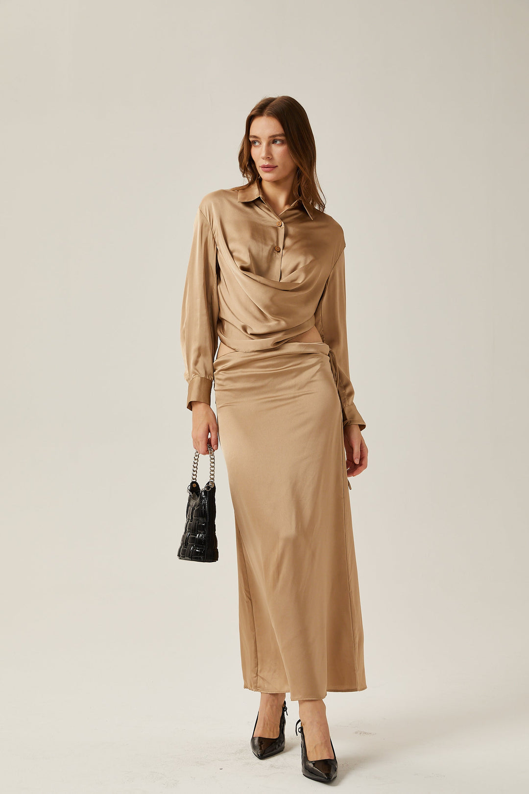 Levoire | Ensemble En Satin Doré Blouse & Jupe