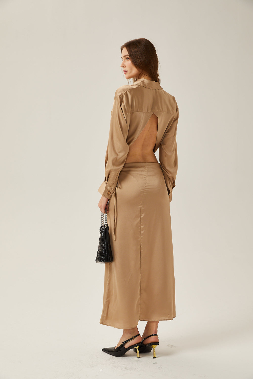 Levoire | Ensemble En Satin Doré Blouse & Jupe