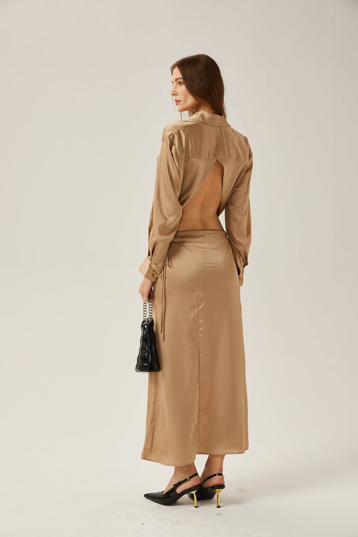 Levoire | Ensemble En Satin Doré Blouse & Jupe