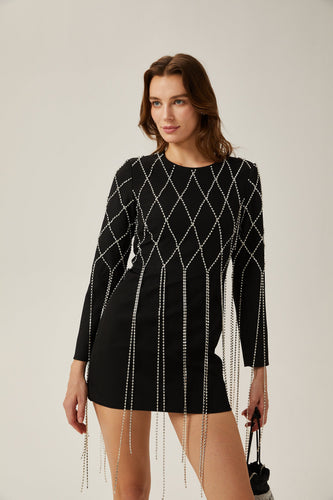 Levoire | Robe Mini Noire Avec Cristaux