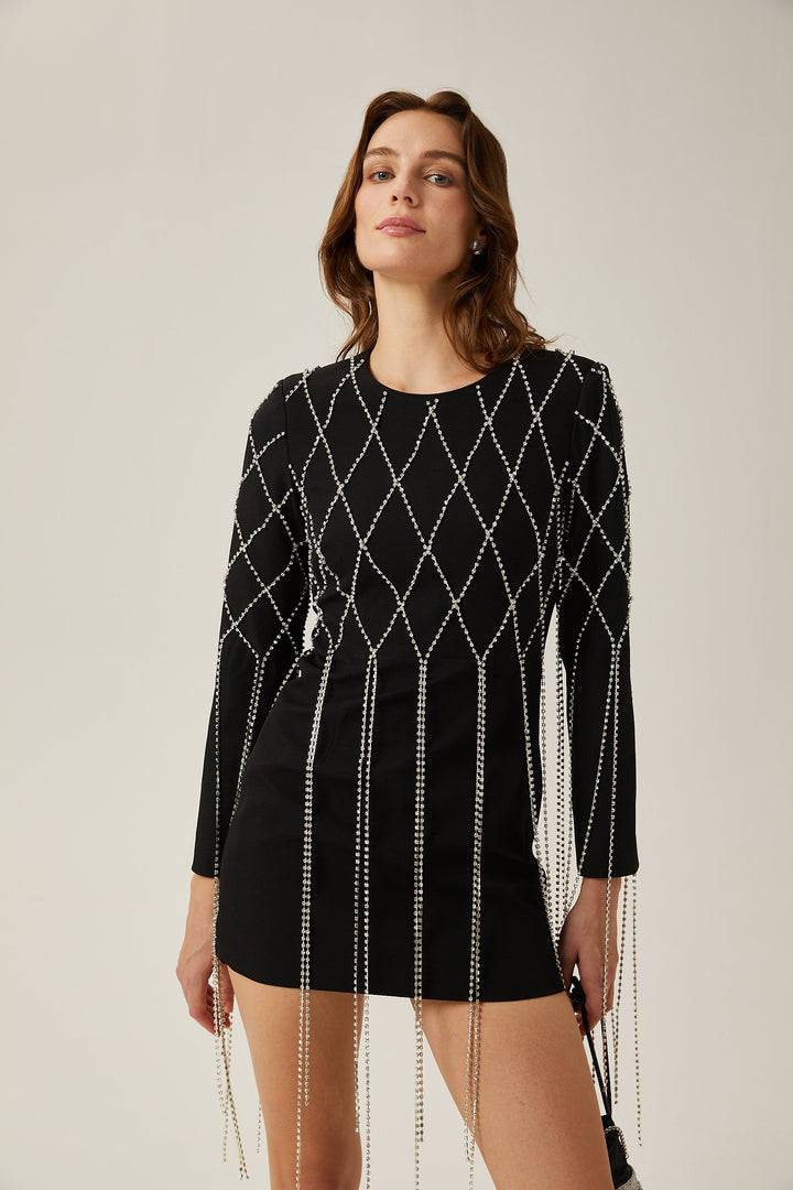 Levoire | Robe Mini Noire Avec Cristaux