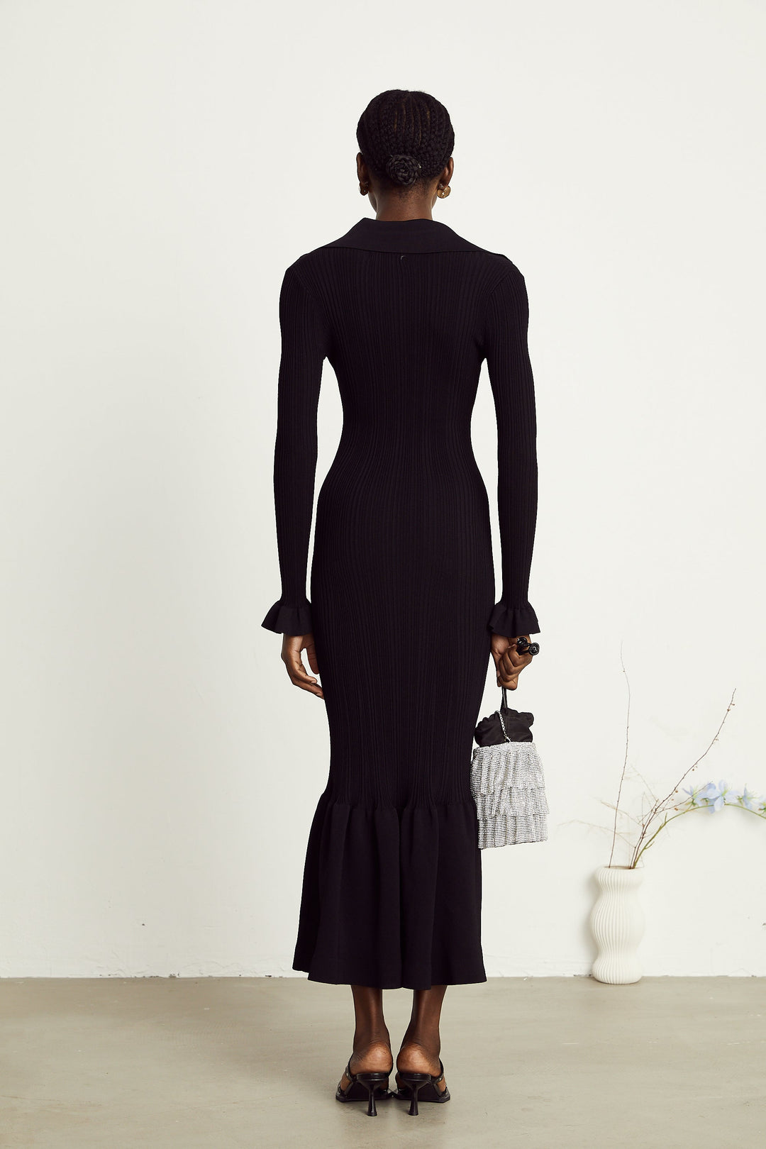Levoire | Robe Midi Noire À Vagues