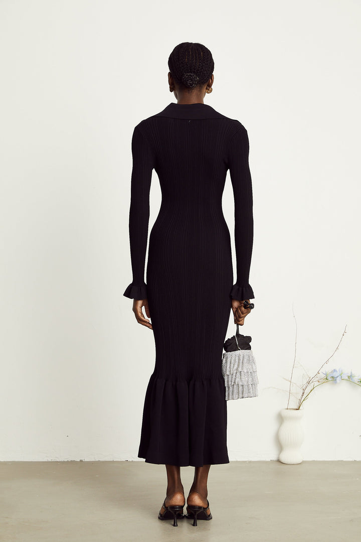 Levoire | Robe Midi Noire À Vagues