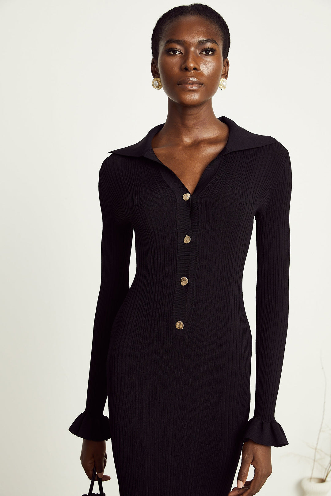 Levoire | Robe Midi Noire À Vagues