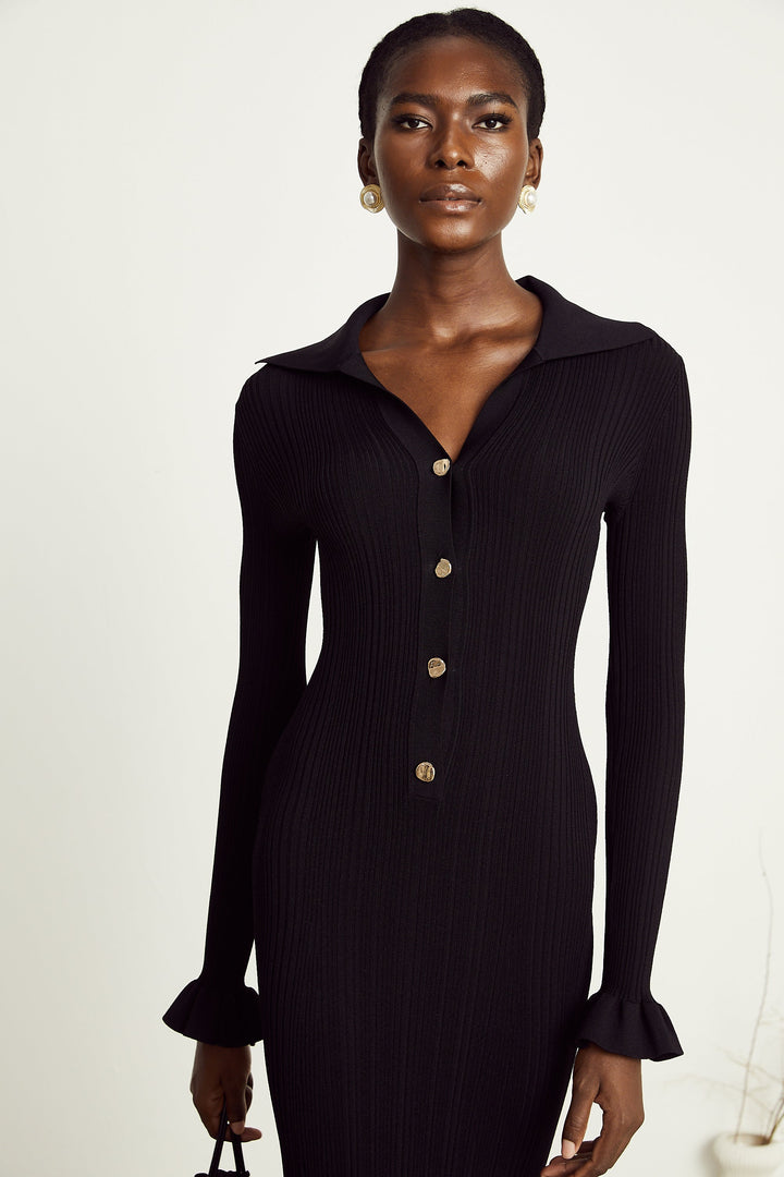 Levoire | Robe Midi Noire À Vagues