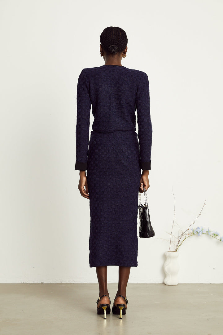 Levoire | Veste À Motif Carreaux Bleu Marine Et Jupe Ensemble Assorti