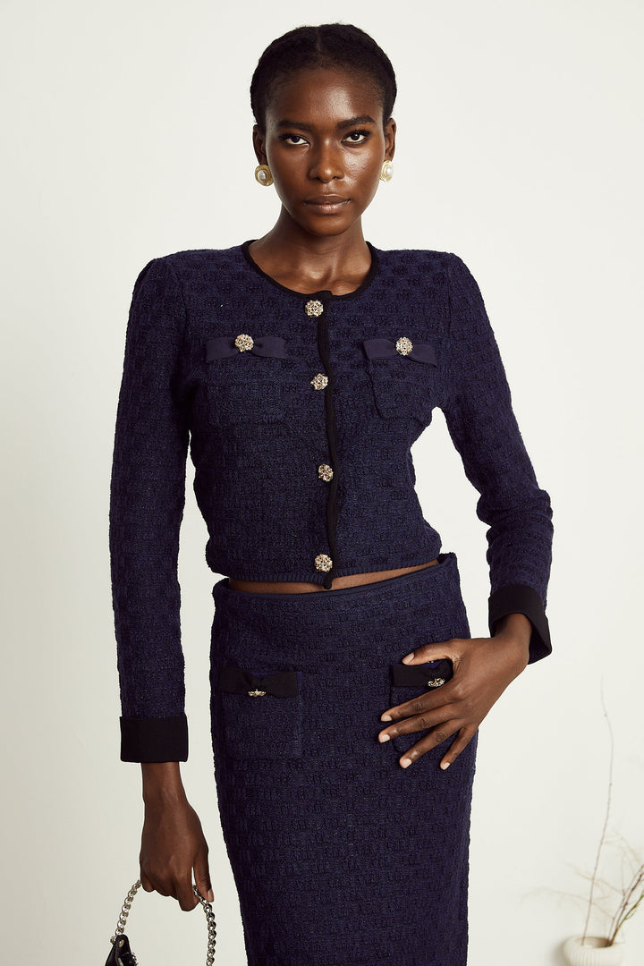 Levoire | Veste À Motif Carreaux Bleu Marine Et Jupe Ensemble Assorti
