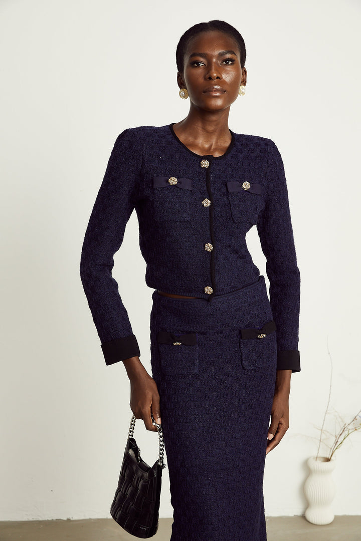 Levoire | Veste À Motif Carreaux Bleu Marine Et Jupe Ensemble Assorti